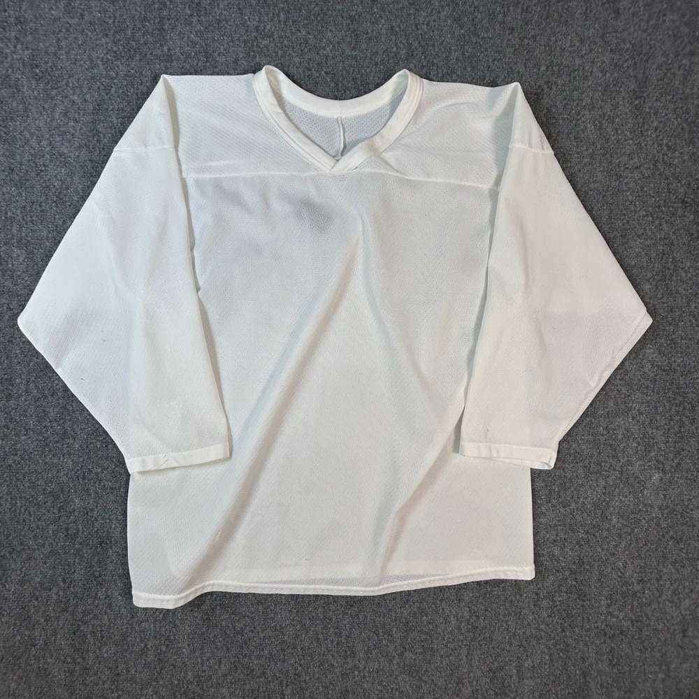 Vintage CCM White Hockey Practice Jersey Mens L Mesh V-Neck Made in Canada